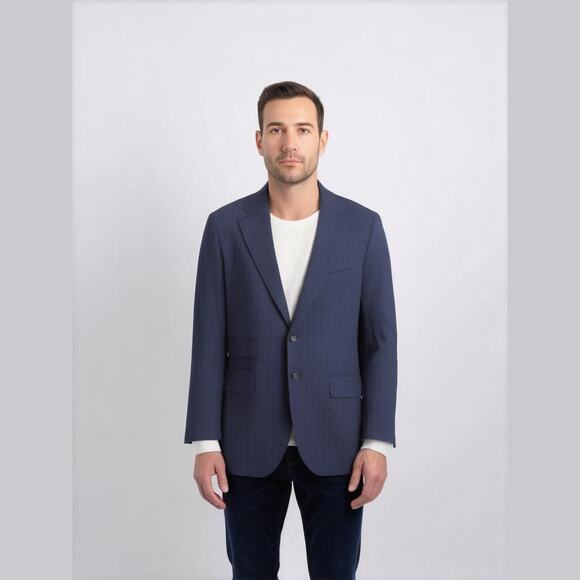 Loro Piana‎ Blazer Men's Custom Size Blue Pinstriped Two Button Super 130's - Picture 1 of 16